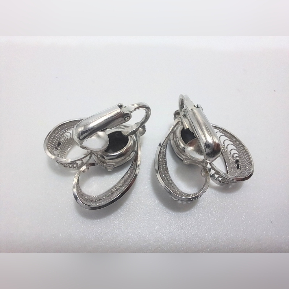 Sorrento Sterling Hermatite Filagree Clip On Earrings - Picture 3 of 4